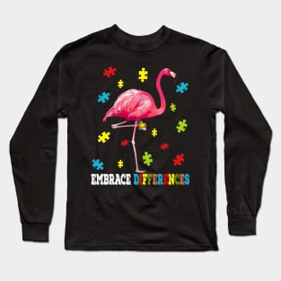 Flamingo Puzzle Piece Autism Awareness Long Sleeve T-Shirt